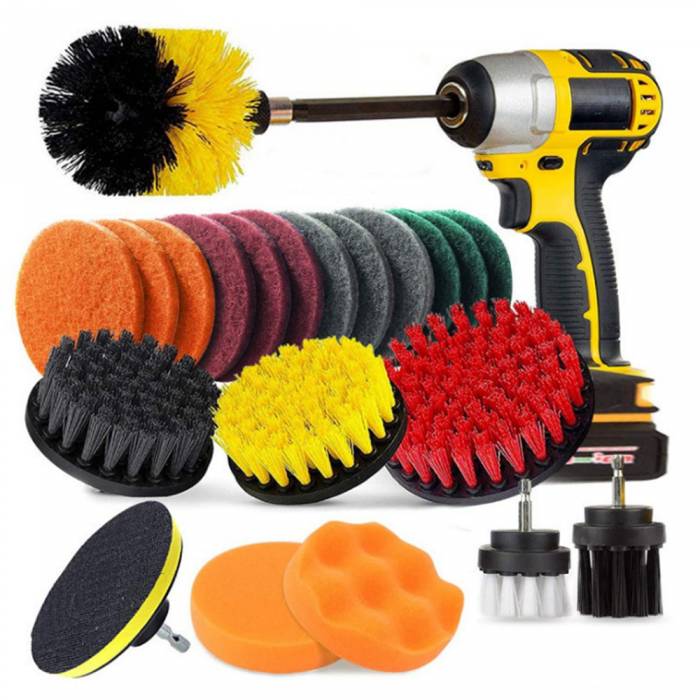 22pcs Electric Drill Brush Set Scrub Pads Sponge Bathroom Surfaces Tub Tile All Purpose Power Scrubber Brush Cleaning Kit